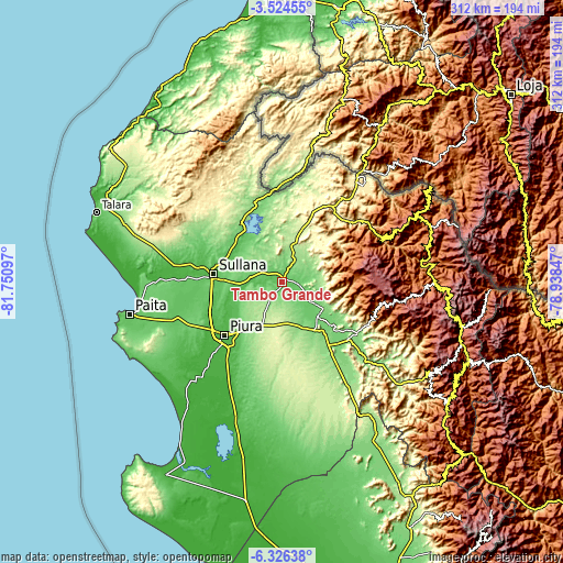 Topographic map of Tambo Grande