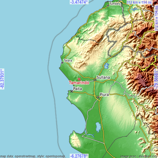 Topographic map of Tamarindo