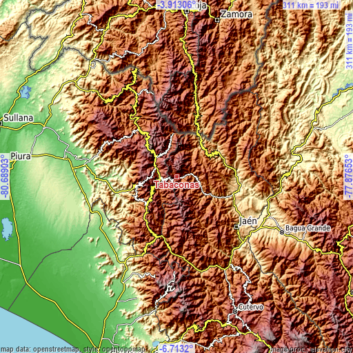 Topographic map of Tabaconas