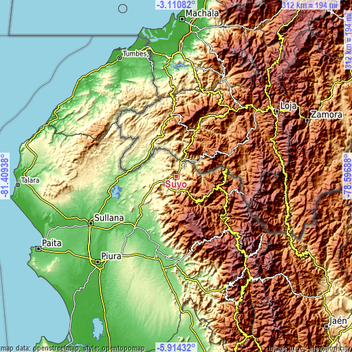 Topographic map of Suyo