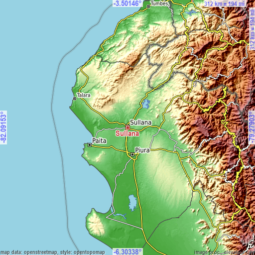Topographic map of Sullana