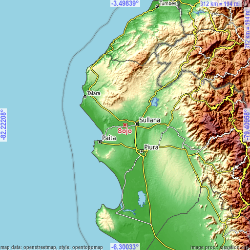 Topographic map of Sojo