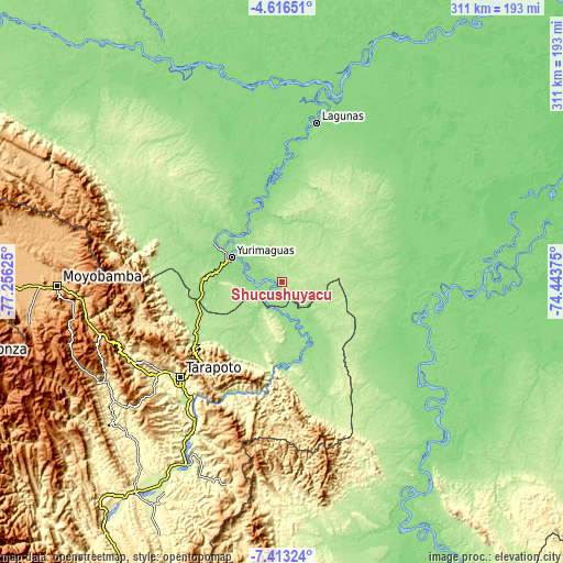 Topographic map of Shucushuyacu