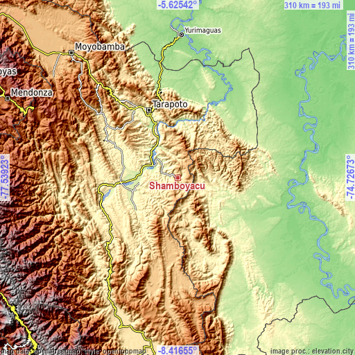 Topographic map of Shamboyacu