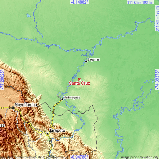 Topographic map of Santa Cruz