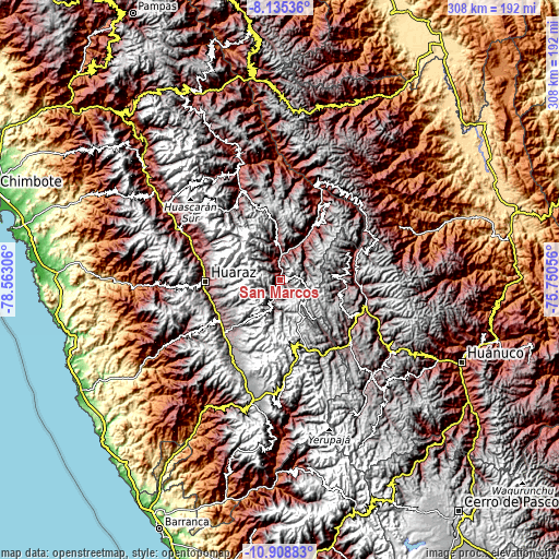 Topographic map of San Marcos