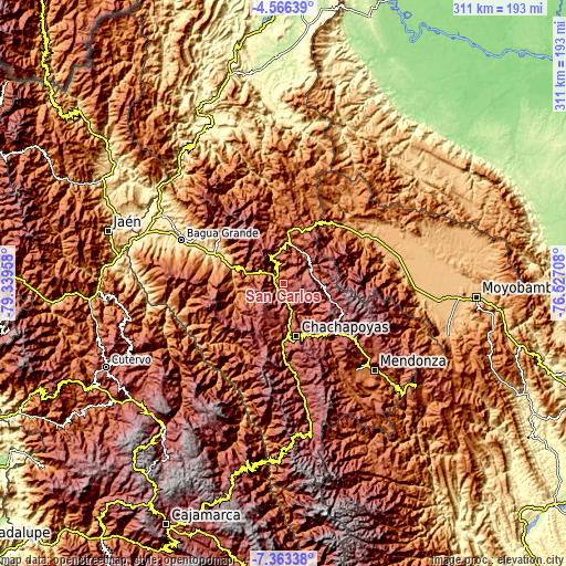 Topographic map of San Carlos