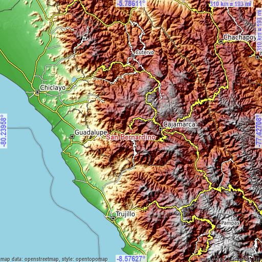 Topographic map of San Bernardino