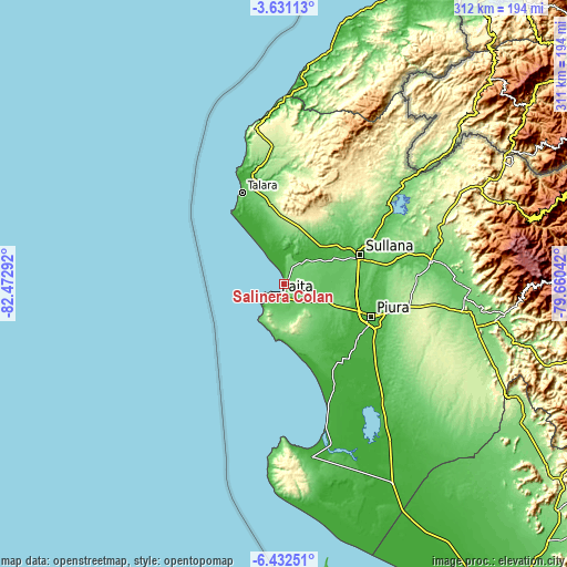 Topographic map of Salinera Colán