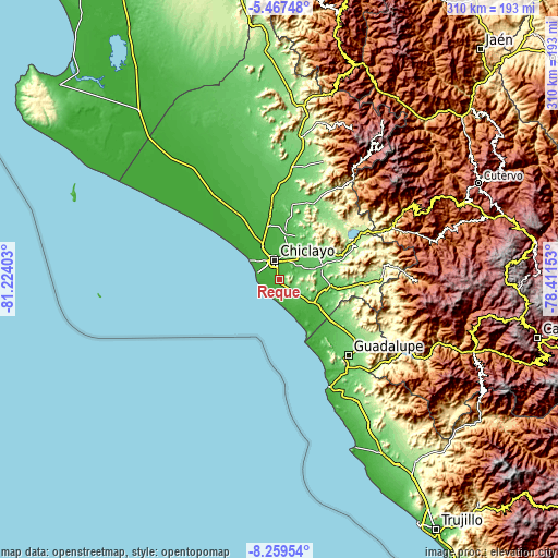 Topographic map of Reque