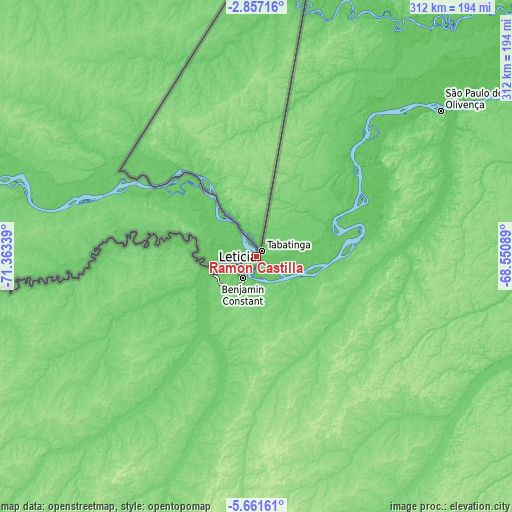 Topographic map of Ramón Castilla