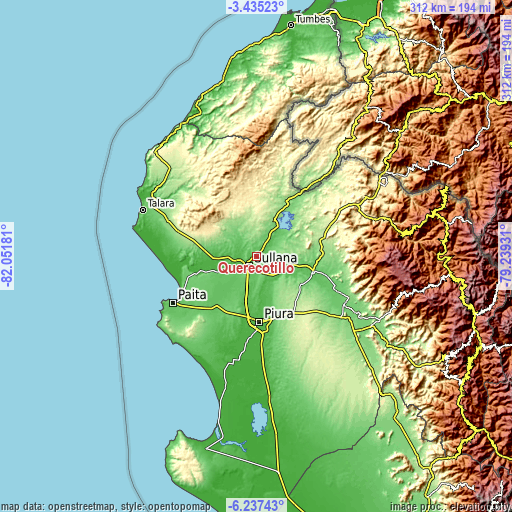 Topographic map of Querecotillo