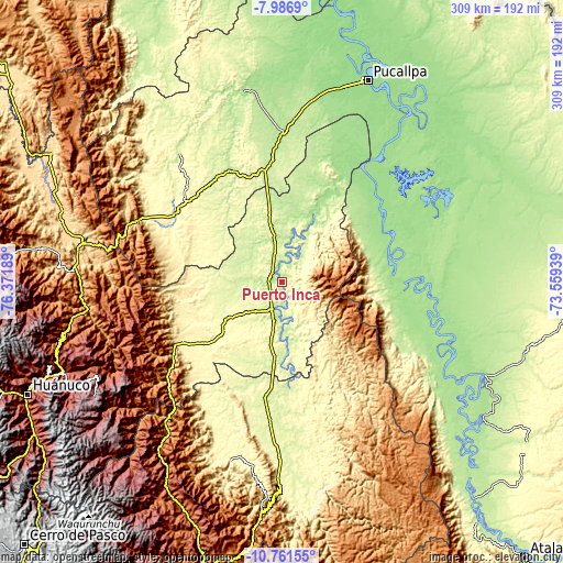 Topographic map of Puerto Inca