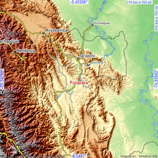 Topographic map of Pucacaca