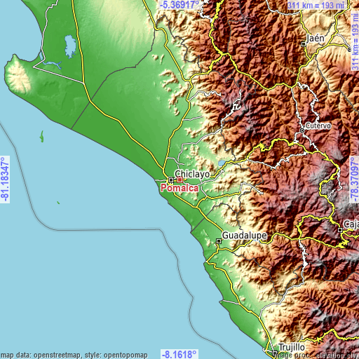 Topographic map of Pomalca