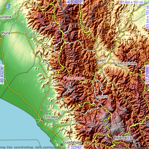 Topographic map of Pomahuaca