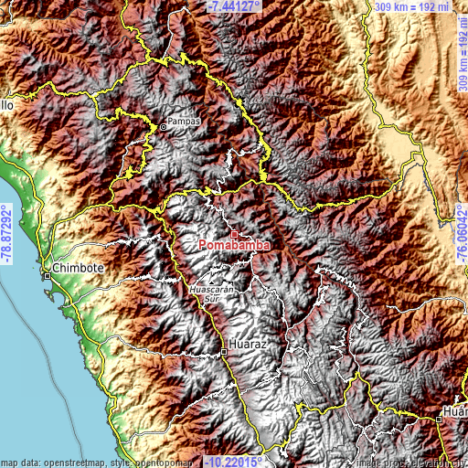 Topographic map of Pomabamba