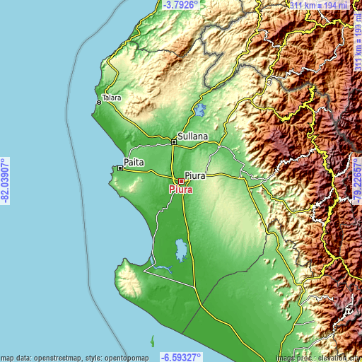 Topographic map of Piura