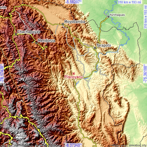 Topographic map of Piscoyacu