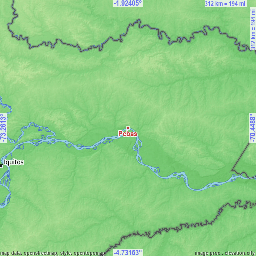 Topographic map of Pebas