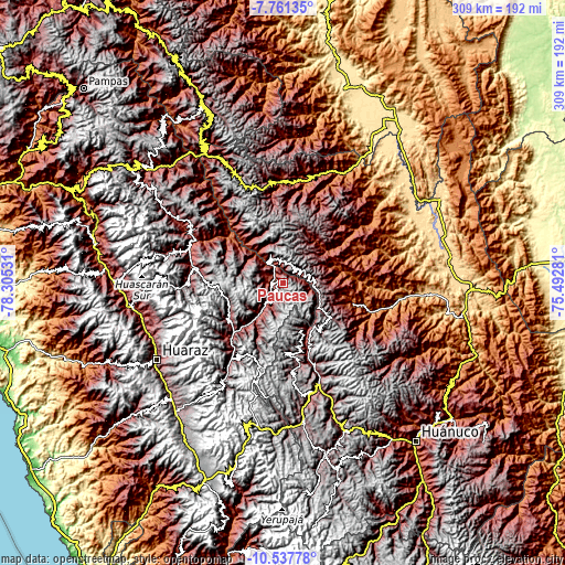 Topographic map of Paucas