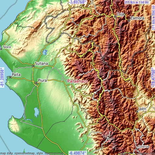 Topographic map of Paltashaco