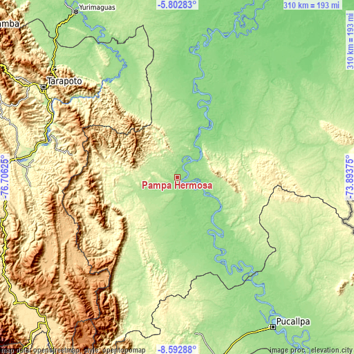 Topographic map of Pampa Hermosa