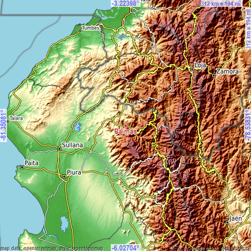 Topographic map of Paimas