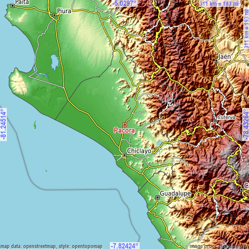 Topographic map of Pacora