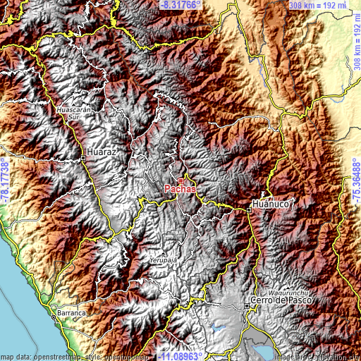 Topographic map of Pachas