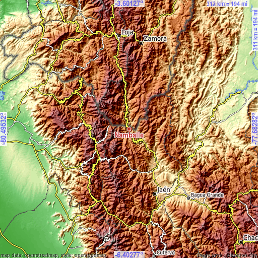 Topographic map of Namballe