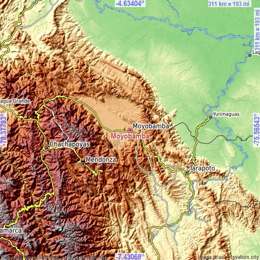 Topographic map of Moyobamba