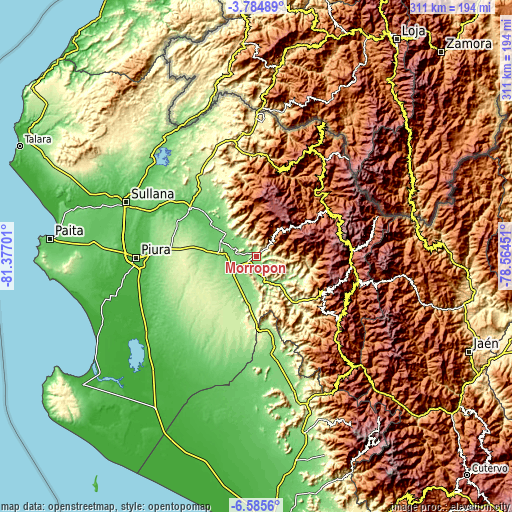 Topographic map of Morropón
