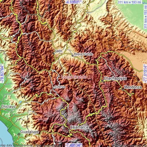 Topographic map of Lonya Grande