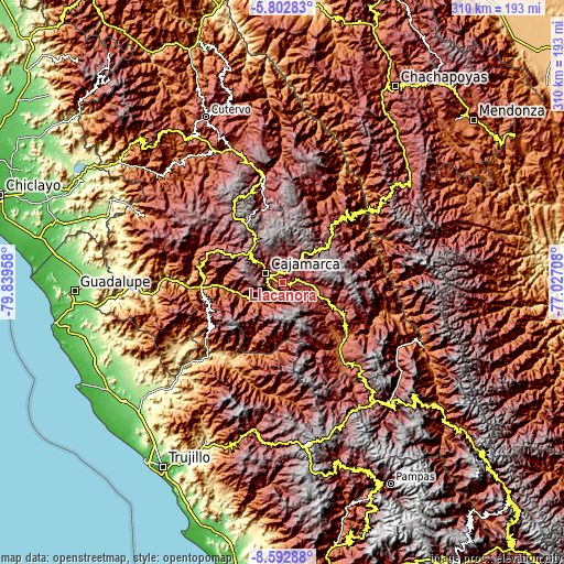 Topographic map of Llacanora