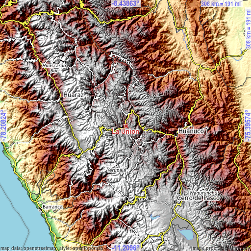 Topographic map of La Unión