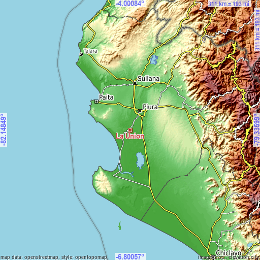 Topographic map of La Unión