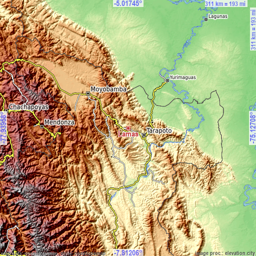 Topographic map of Lamas