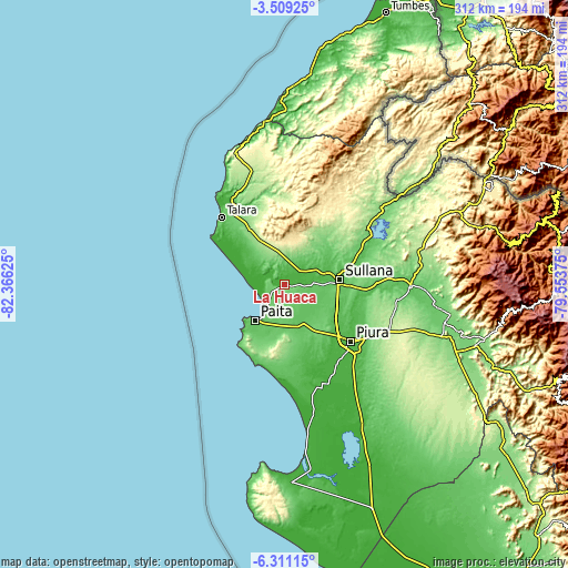 Topographic map of La Huaca