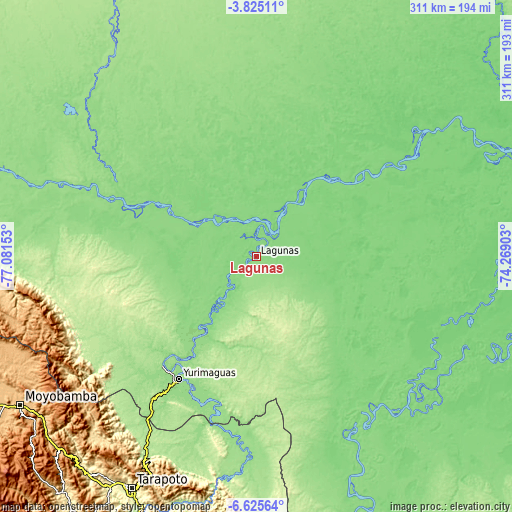 Topographic map of Lagunas