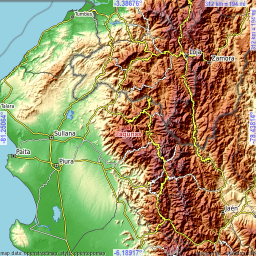 Topographic map of Lagunas