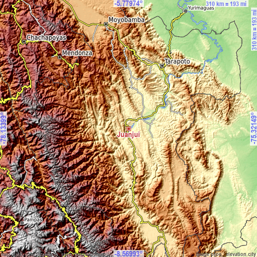 Topographic map of Juanjuí