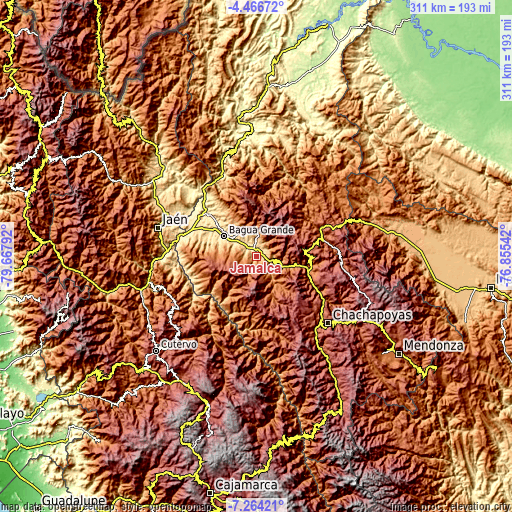 Topographic map of Jamalca