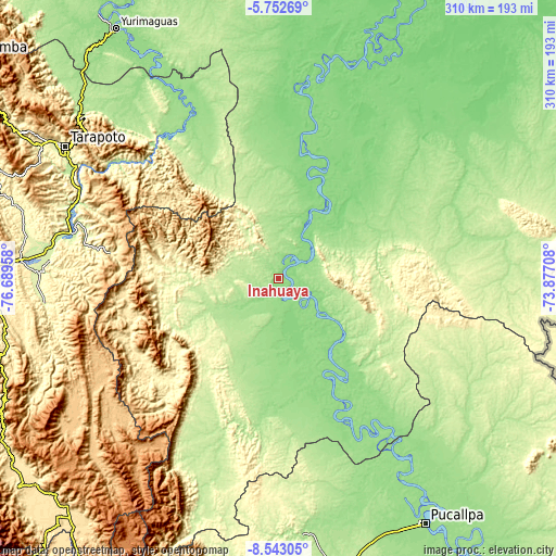 Topographic map of Inahuaya