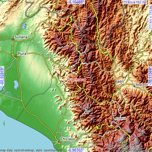 Topographic map of Huarmaca