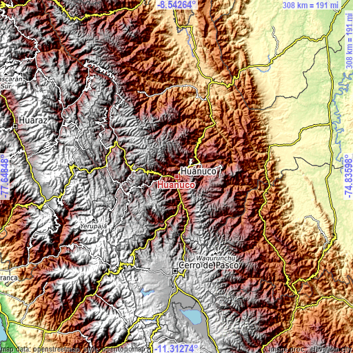 Topographic map of Huánuco