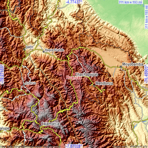 Topographic map of Huancas