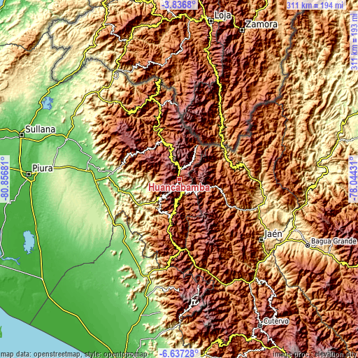 Topographic map of Huancabamba