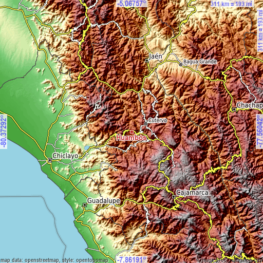 Topographic map of Huambos