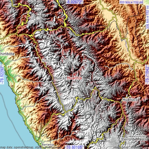 Topographic map of Huachis